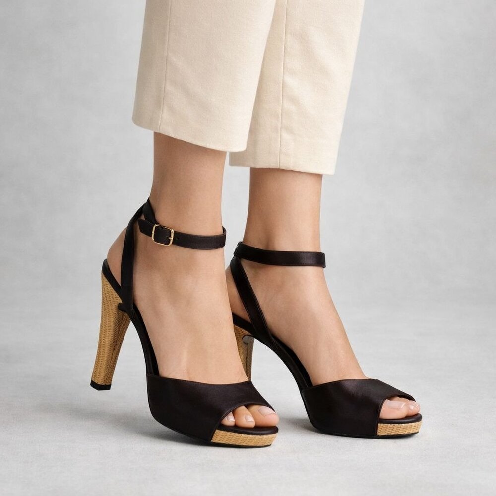 Lauren Ralph Lauren Womens Open Toe Woven Heel Pump Brown Ankle Strap Size 7 B